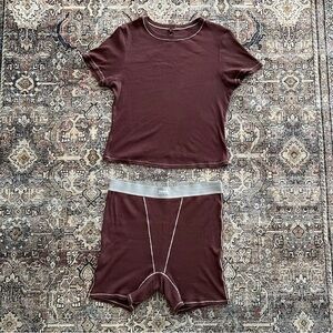 Skims “Chocolate” Cotton Rib Top and Boxer Set